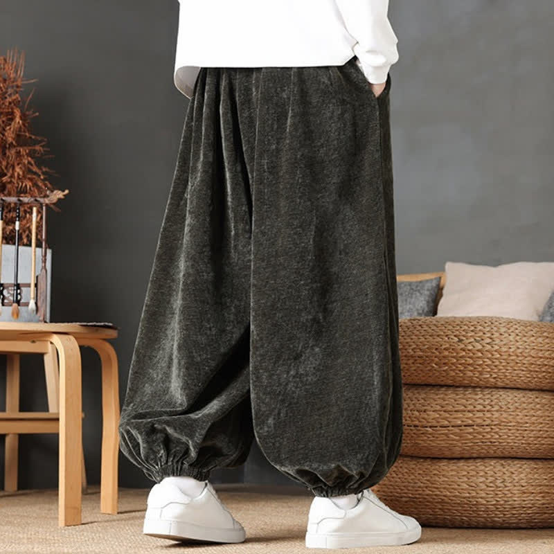 Buddha Stones Fall Winter Casual Vintage Drawstring Solid Ankle Pants Men's Straight Leg Pants With Pockets - image 24