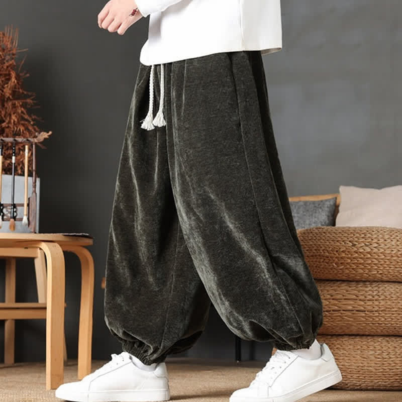 Buddha Stones Fall Winter Casual Vintage Drawstring Solid Ankle Pants Men's Straight Leg Pants With Pockets - image 27