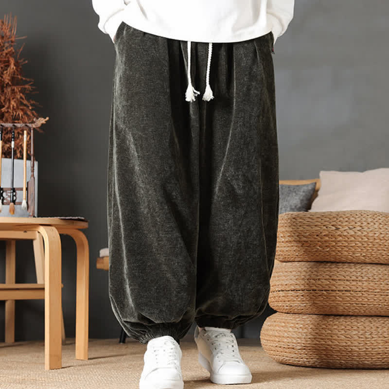 Buddha Stones Fall Winter Casual Vintage Drawstring Solid Ankle Pants Men's Straight Leg Pants With Pockets - image 26