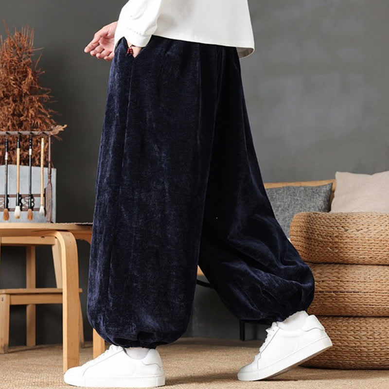 Buddha Stones Fall Winter Casual Vintage Drawstring Solid Ankle Pants Men's Straight Leg Pants With Pockets - image 32