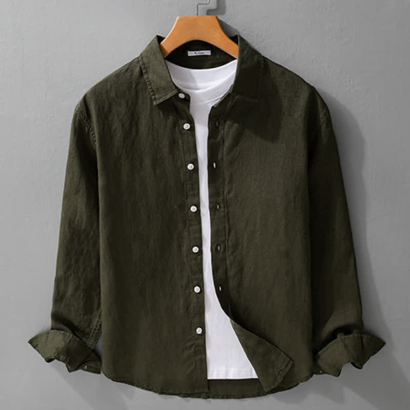 Buddha Stones Spring Fall Casual Minimalist Button-Up Solid Men's Long Sleeve Shirts - image 17