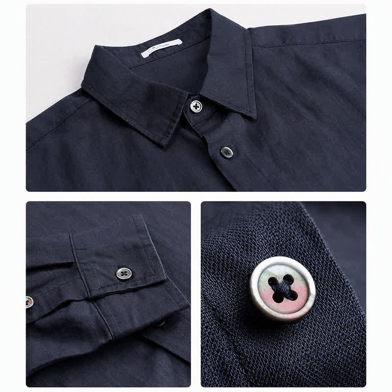 Buddha Stones Spring Fall Casual Minimalist Button-Up Solid Men's Long Sleeve Shirts - image 5