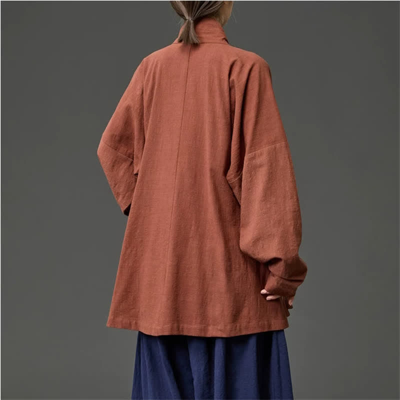 Buddha Stones Fall Winter Tang Style Minimalist Drawstring Solid Cotton Men's Kimono With Pockets - image 3
