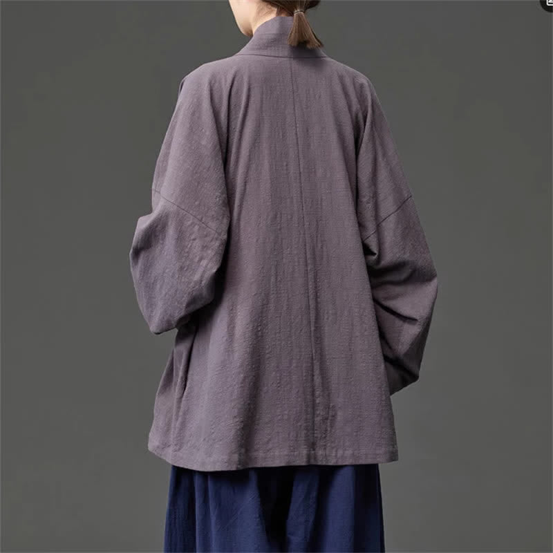 Buddha Stones Fall Winter Tang Style Minimalist Drawstring Solid Cotton Men's Kimono With Pockets - image 25