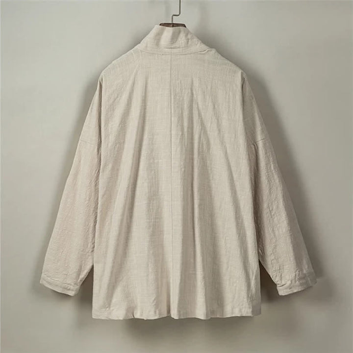 Buddha Stones Fall Winter Tang Style Minimalist Drawstring Solid Cotton Men's Kimono With Pockets - image 20