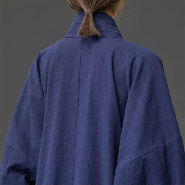 Buddha Stones Fall Winter Tang Style Minimalist Drawstring Solid Cotton Men's Kimono With Pockets - image 10
