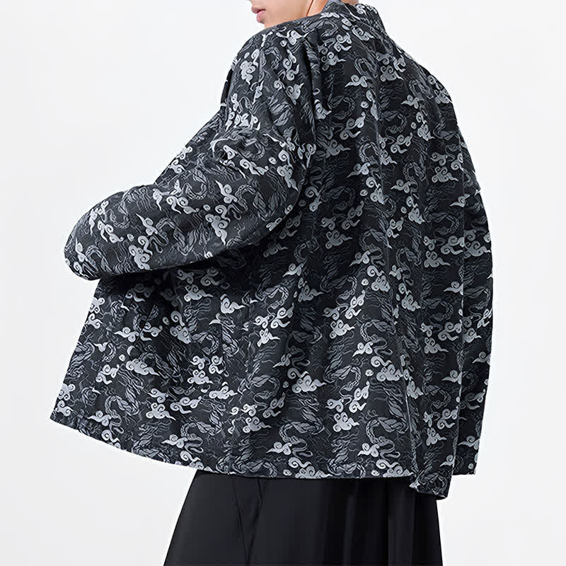 Buddha Stones Spring Fall Casual Drawstring Abstract Clouds Cotton Men's Kimono - image 13