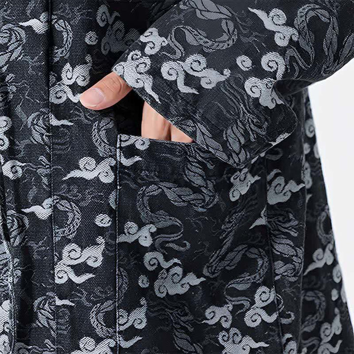 Buddha Stones Spring Fall Casual Drawstring Abstract Clouds Cotton Men's Kimono - image 20