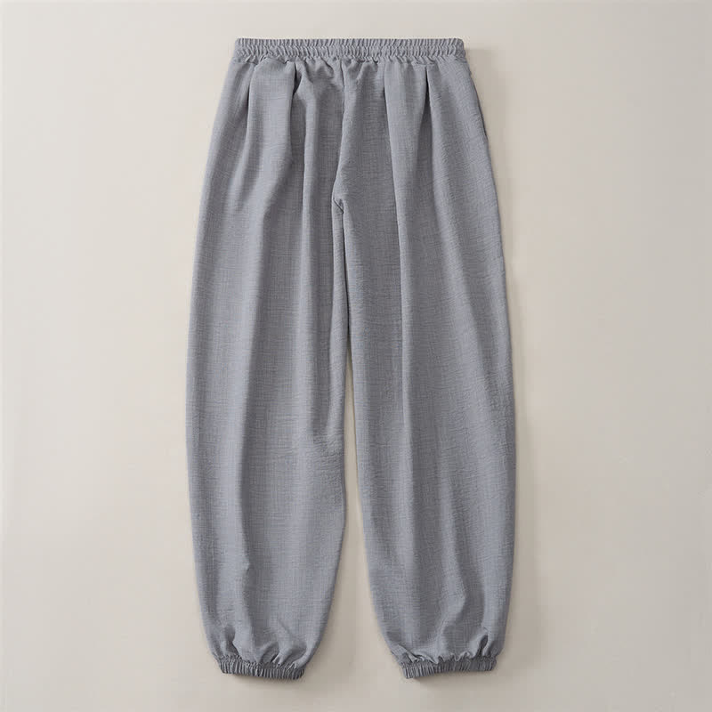 Buddha Stones Spring Basic Retro Drawstring Solid Long Pants Men's Harem Pants With Pockets - image 14