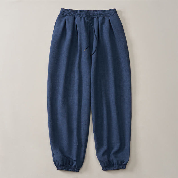 Buddha Stones Spring Basic Retro Drawstring Solid Long Pants Men's Harem Pants With Pockets - image 3