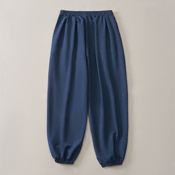 Buddha Stones Spring Basic Retro Drawstring Solid Long Pants Men's Harem Pants With Pockets - image 4