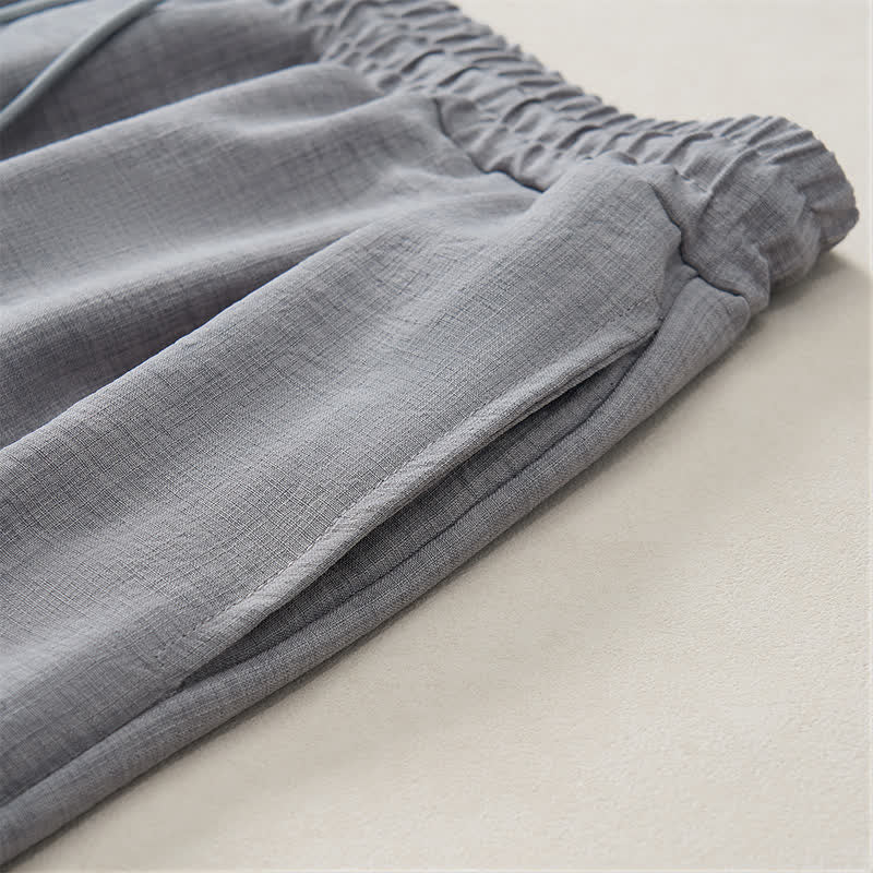 Buddha Stones Spring Basic Retro Drawstring Solid Long Pants Men's Harem Pants With Pockets - image 17