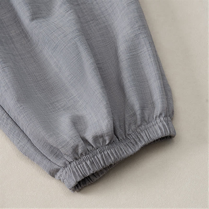Buddha Stones Spring Basic Retro Drawstring Solid Long Pants Men's Harem Pants With Pockets - image 18