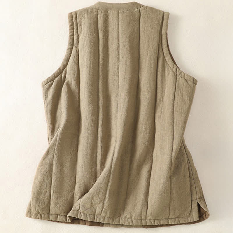 Buddha Stones Winter Vintage Tang Style Frog Button Solid Tank Top Women's Vest With Pockets - image 3