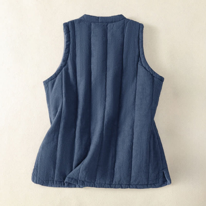 Buddha Stones Winter Vintage Tang Style Frog Button Solid Tank Top Women's Vest With Pockets - image 1