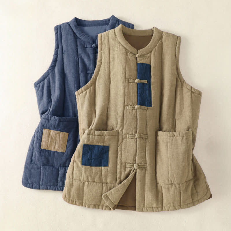 Buddha Stones Winter Vintage Tang Style Frog Button Solid Tank Top Women's Vest With Pockets - image 4
