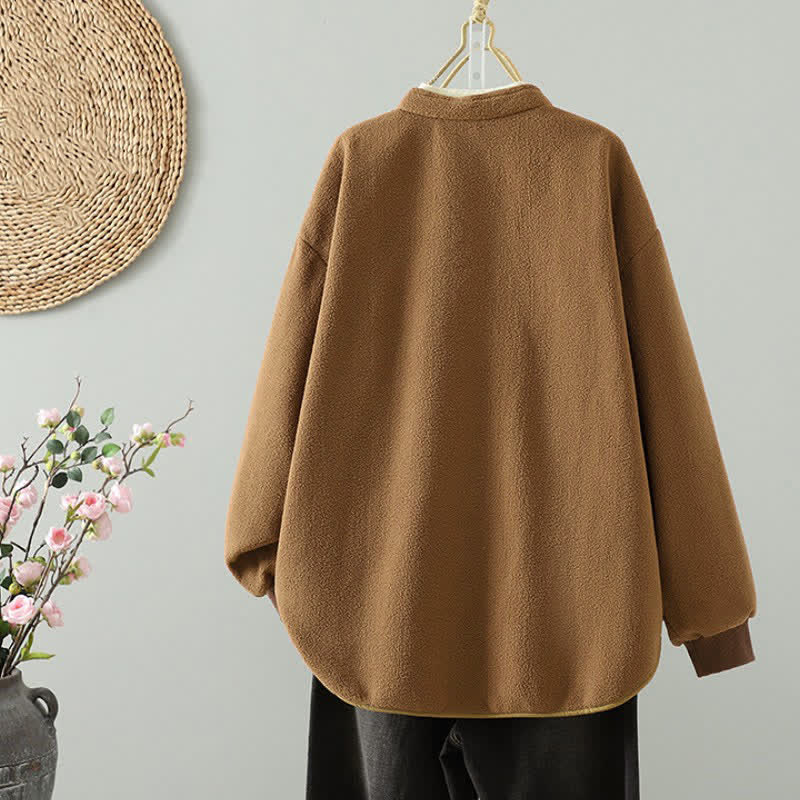 Buddha Stones Winter Casual Tang Style Mandarin Collar Solid Women's Jacket With Pocket - image 1