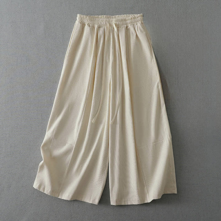Buddha Stones Spring Summer Casual Drawstring Solid Capri Pants Women's Wide Leg Pants With Pocket - AntiqueWhite - US6, UK/AU10, EU38 (XL) - image 8