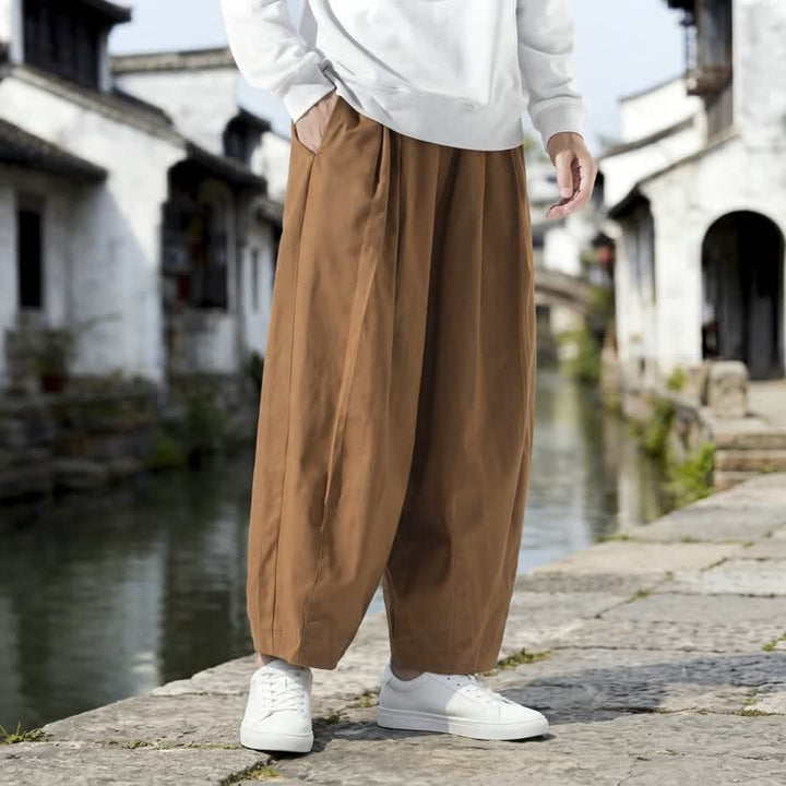 Buddha Stones Fall Casual Minimalist Drawstring Solid Cropped Pants Men's Straight Leg Pants With Pockets - Sienna - US/UK/AU46, EU56 (5XL) - image 0