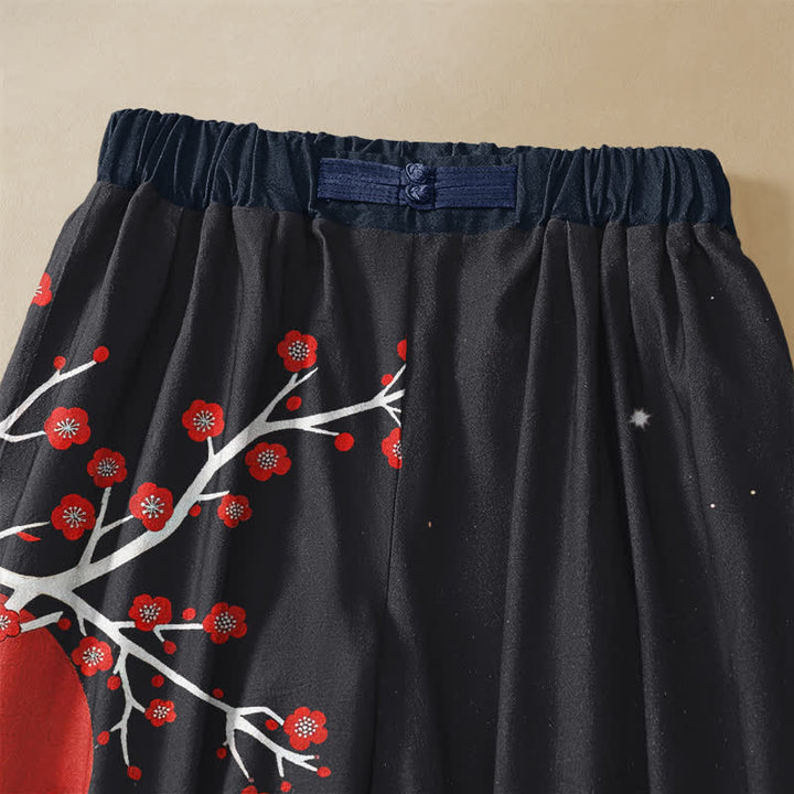 Buddha Stones Pure Cotton Oriental Koi Sun Wave Pattern Frog Button Women's Elastic Waist Harem Pants With Pockets - image 2