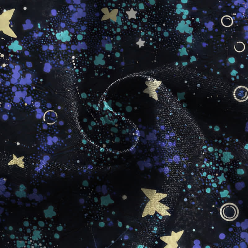 Buddha Stones Pure Cotton Starry Ocean Butterfly Koi Fish Pattern Frog Button Women's Elastic Waist Harem Pants With Pockets - image 4