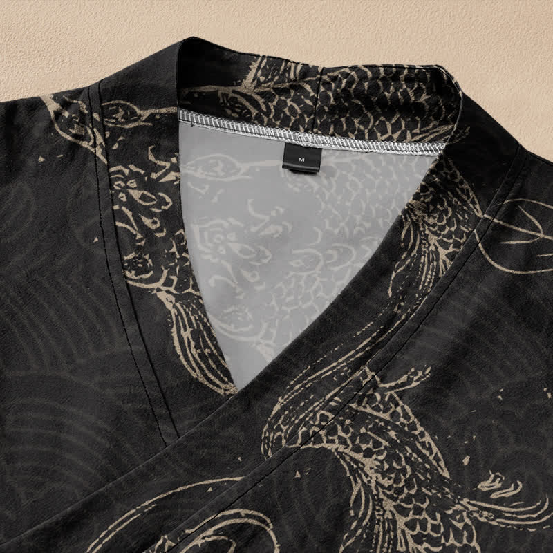 Buddha Stones Cotton Floral Koi Pattern Wrap V-Neck Lace-up Women's Long Sleeve Shirts Kimono - image 2