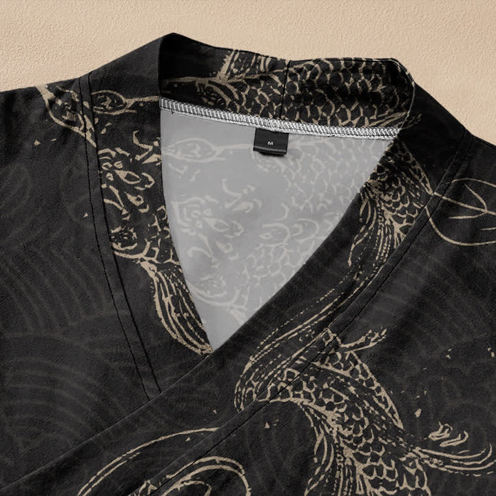 Buddha Stones Cotton Floral Koi Pattern Wrap V-Neck Lace-up Women's Long Sleeve Shirts Kimono - image 2