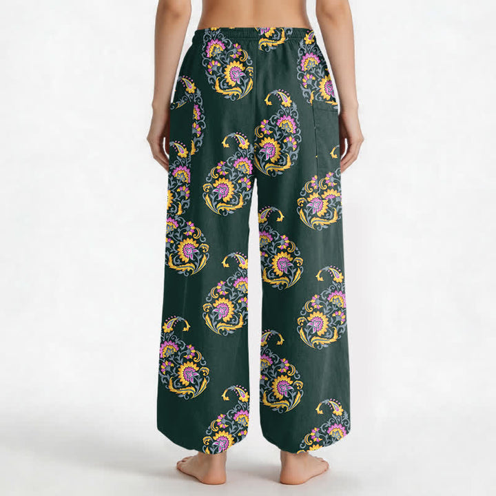 Buddha Stones Cotton Bohemian Persian Paisley Pattern Women's Elastic Waist Harem Pants With Side Pockets - image 12