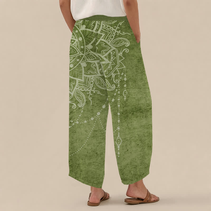 Buddha Stones Cotton Boho Mandala Beaded Pattern Pleated Elastic Waist Women's Harem Pants With Pockets - image 8