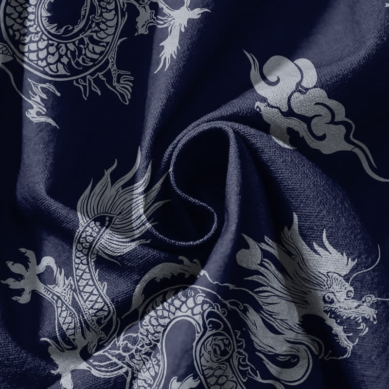 Buddha Stones Pure Cotton Dragon Clouds Pattern Drawstring Men's Harem Pants With Pockets - image 5