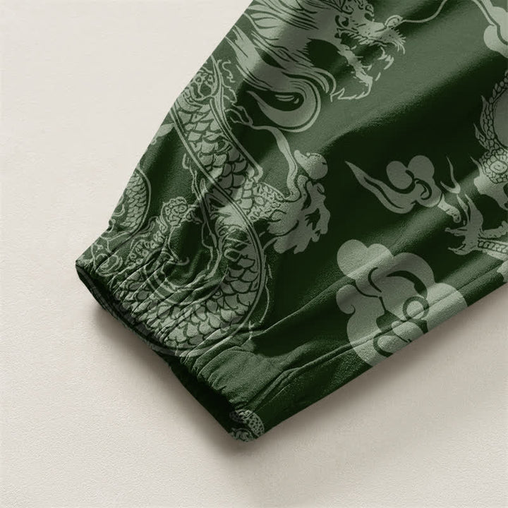 Buddha Stones Pure Cotton Dragon Clouds Pattern Drawstring Men's Harem Pants With Pockets - image 10