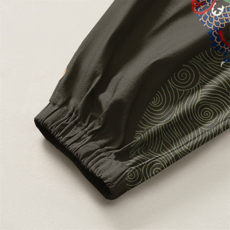 Buddha Stones Pure Cotton Dragon Golden Cloud Medallion Pattern Drawstring Men's Harem Pants With Pockets - image 10
