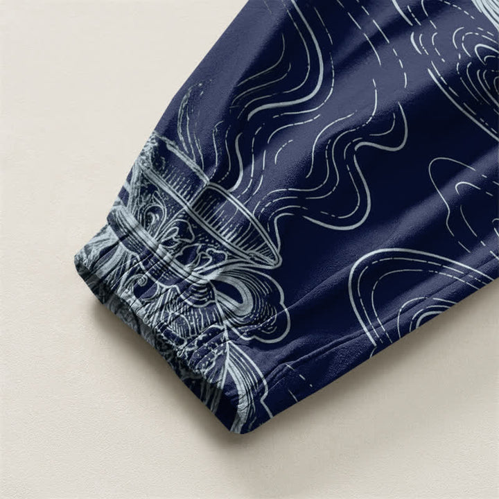Buddha Stones Pure Cotton Auspicious Cloud Coin Script Pattern Drawstring Men's Harem Pants With Pockets - image 16