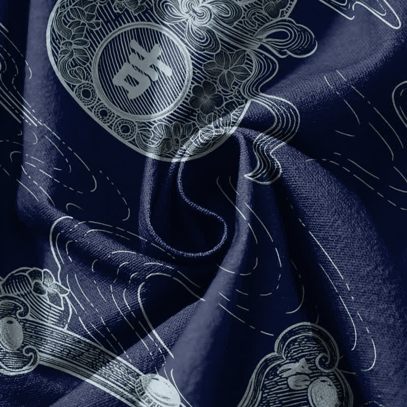 Buddha Stones Pure Cotton Auspicious Cloud Coin Script Pattern Drawstring Men's Harem Pants With Pockets - image 17