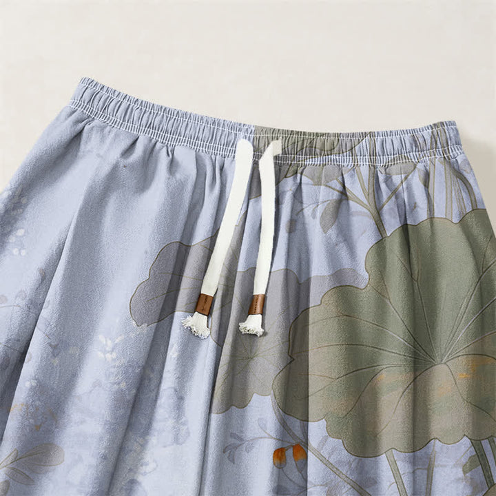 Buddha Stones Pure Cotton Vintage Floral Lotus Cat Pattern Drawstring Men's Harem Pants With Pockets - image 15