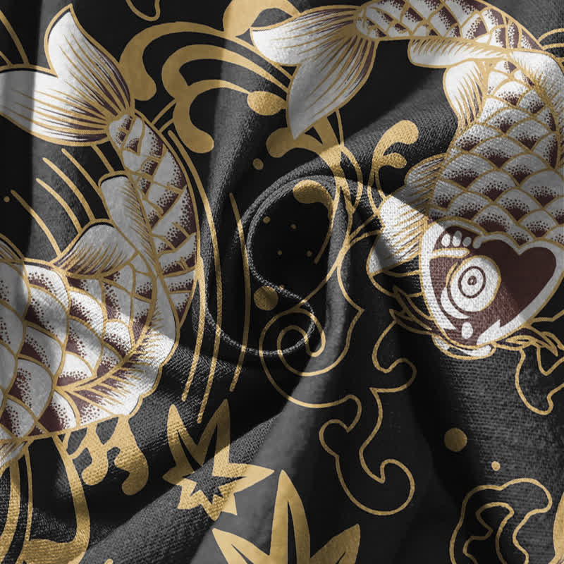 Buddha Stones Pure Cotton Koi Fish Ocean Waves Pattern Drawstring Men's Harem Pants With Pockets - image 5