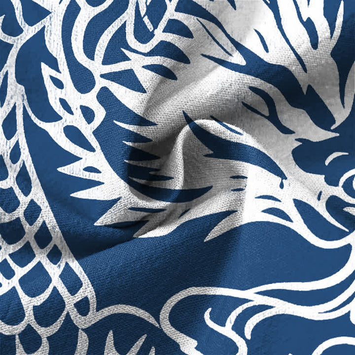 Buddha Stones Cotton Chinese Dragon Clouds Pattern V-Neck Buttons Men's Long Sleeve Shirts - image 6