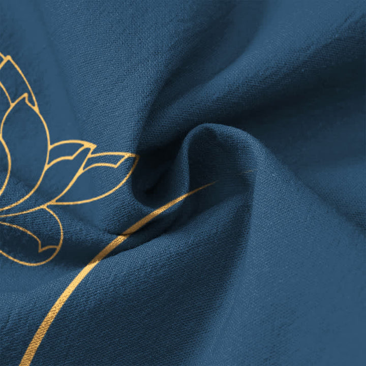 Buddha Stones Cotton Crane Lotus Pattern V-Neck Buttons Men's Long Sleeve Shirts - image 6