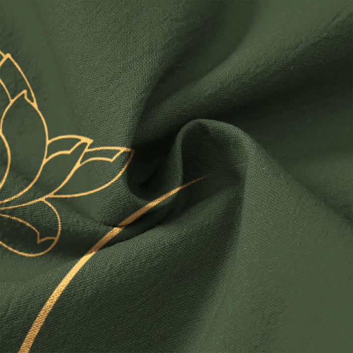 Buddha Stones Cotton Crane Lotus Pattern V-Neck Buttons Men's Long Sleeve Shirts - image 20