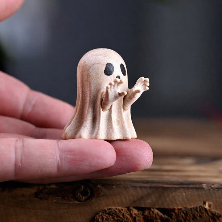 Buddha Stones Maple Wood Carved Mini Cheeky Ghost Desktop Cute Cartoon Decor 3.3 × 3 × 3.9cm - Maple Ghost - Got You Approx. 3.9 x 3.3 x 3 cm - image 1