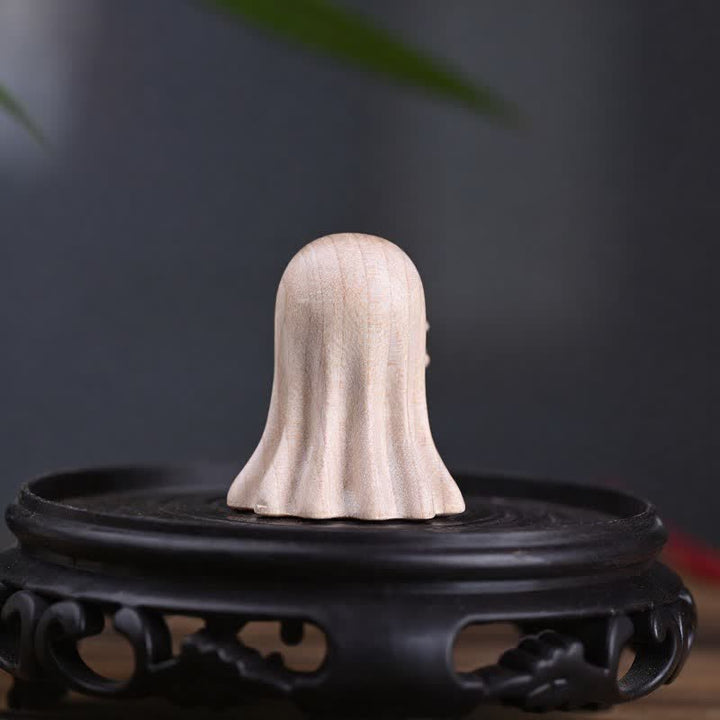 Buddha Stones Maple Wood Carved Mini Cheeky Ghost Desktop Cute Cartoon Decor 3.3 × 3 × 3.9cm - image 5