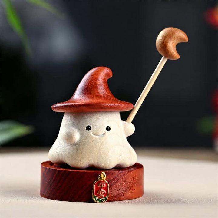 Buddha Stones Beech Wood Carved Small Elf Star Moon Healing Cute Cartoon Decor - Moon + Base - image 6