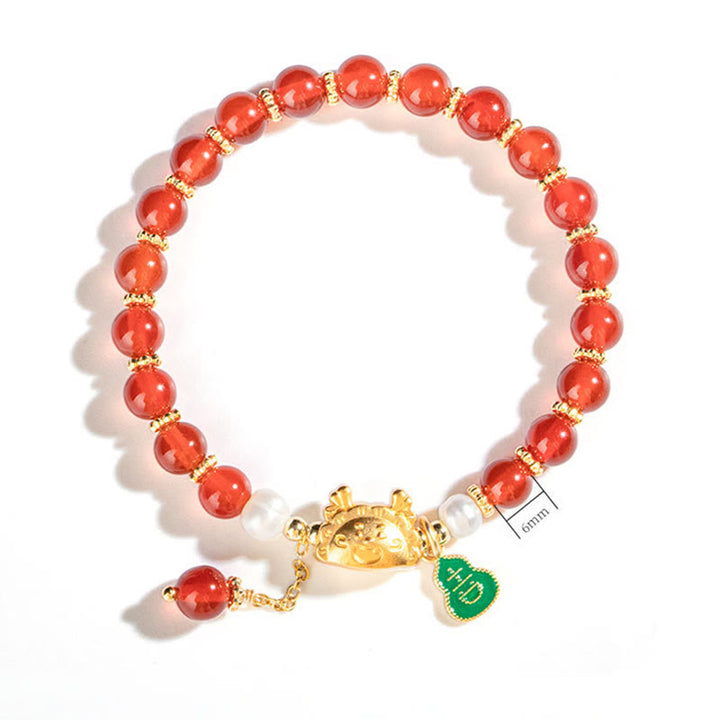 Buddha Stones Year Of The Dragon Natural Red Agate Pink Crystal Black Onyx Dumpling Luck Fu Character Bracelet - image 6
