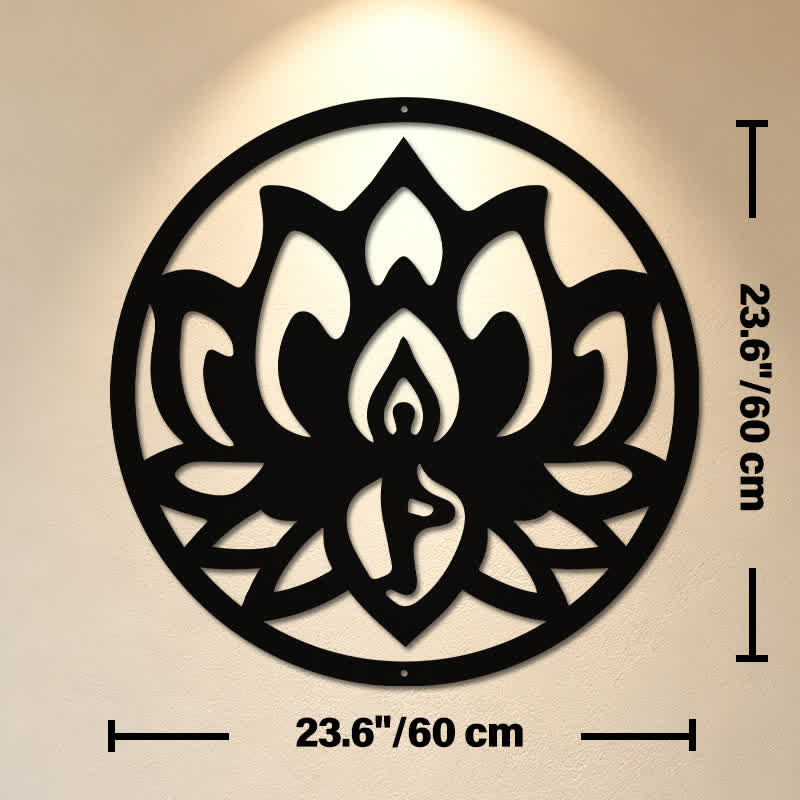 Buddha Stones Round Lotus Enlightenment Black Iron Metal Meaningful Symbols Wall Art - Approx. 60cm x 60cm x 0.12cm / 23.62in x 23.62in x 0.05in - image 12