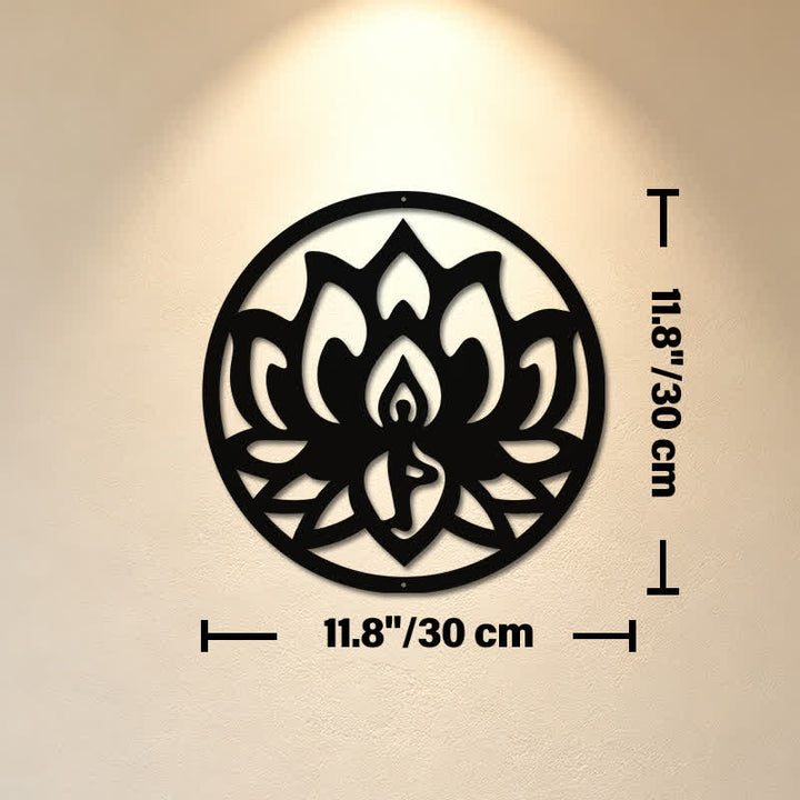 Buddha Stones Round Lotus Enlightenment Black Iron Metal Meaningful Symbols Wall Art - Approx. 30cm x 30cm x 0.1cm / 11.81in x 11.81in x 0.04in - image 4