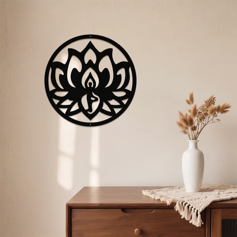 Buddha Stones Round Lotus Enlightenment Black Iron Metal Meaningful Symbols Wall Art - image 3