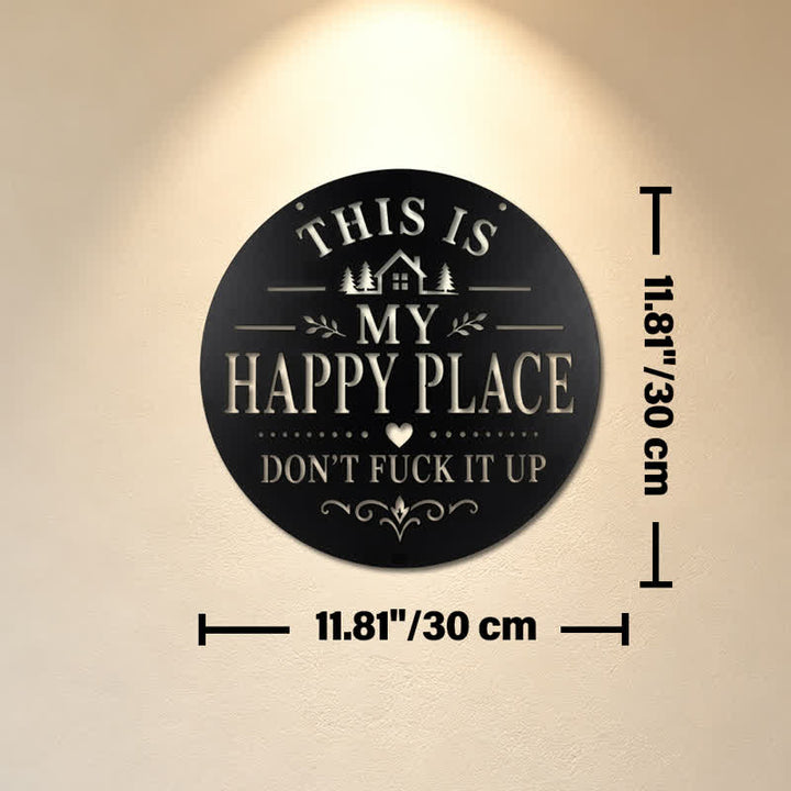 Buddha Stones "This Is My Happy Place" Quote Round Metal Iron Wall Decor - Approx. 30cm x 30cm x 0.1cm / 11.81in x 11.81in x 0.04in - image 4