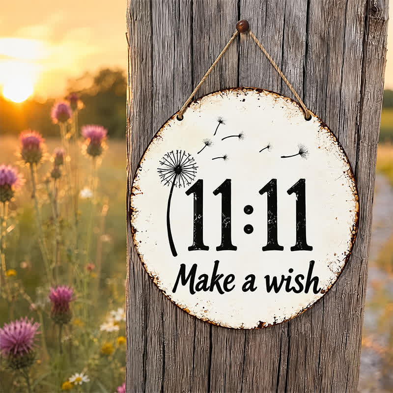 Buddha Stones Vintage 11:11 Make A Wish Angel Number Round Metal Iron Meaningful Symbols Wall Art - image 1