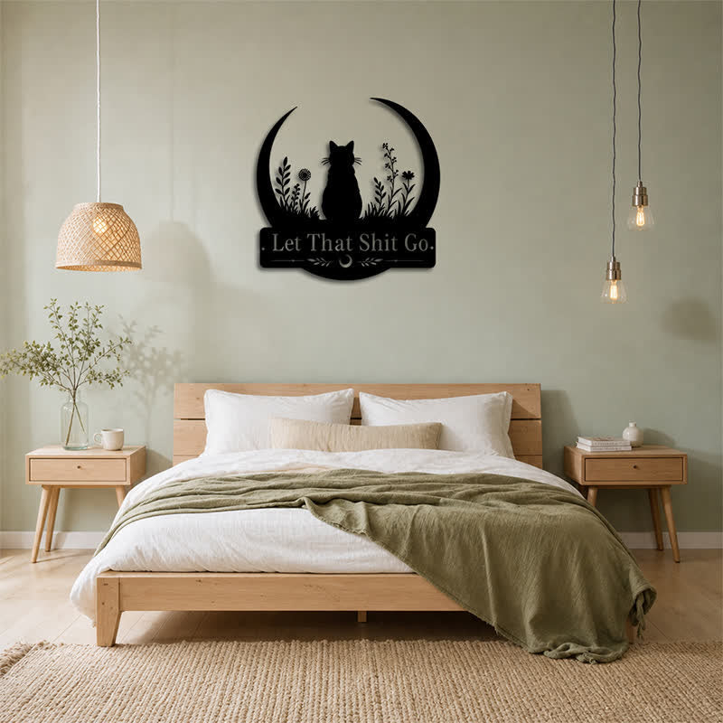Buddha Stones Crescent Moon Cat "Let That Shit Go" Iron Metal Wall Decor - image 14