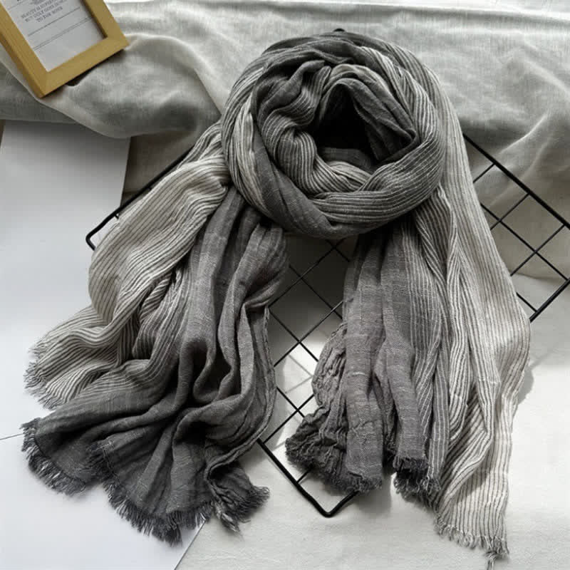 Buddha Stones Spring Fall Two Tone Fine Stripe Casual Tassel Men's Scarf - DimGray - image 3